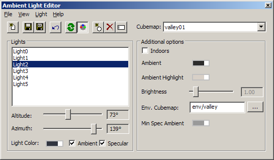 The Ambient Light Editor window